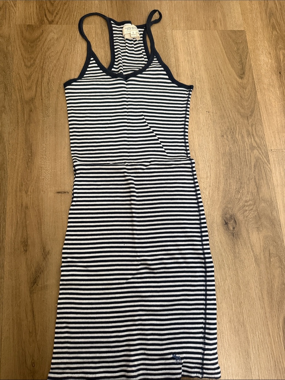 Abercrombie & Fitch Navy and White Striped Racerback Midi Dress